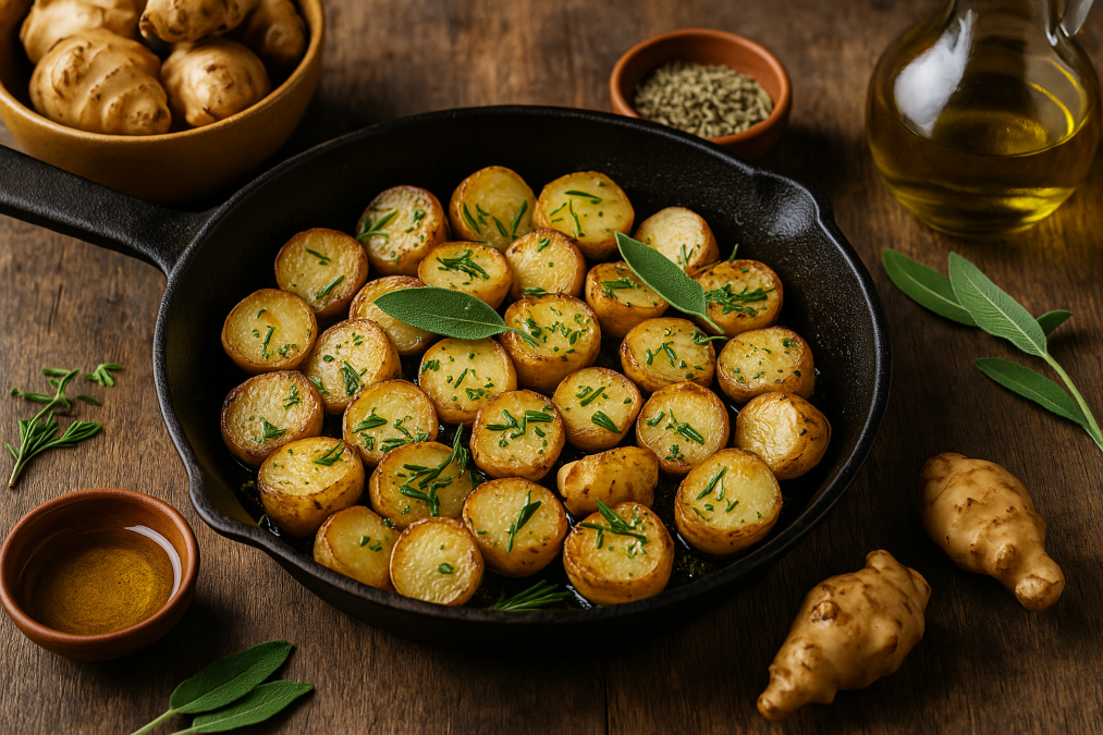 Topinambours à la provençale rôtis avec herbes de Provence et huile d’olive